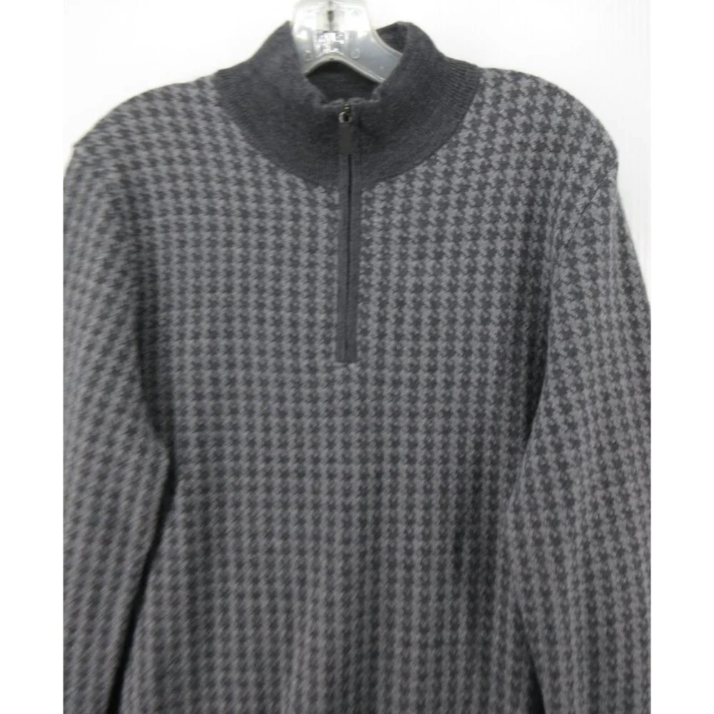 Jos A Bank Sweater Medium Merino Wool 1/4 Zip Houndstooth Tailored Fit